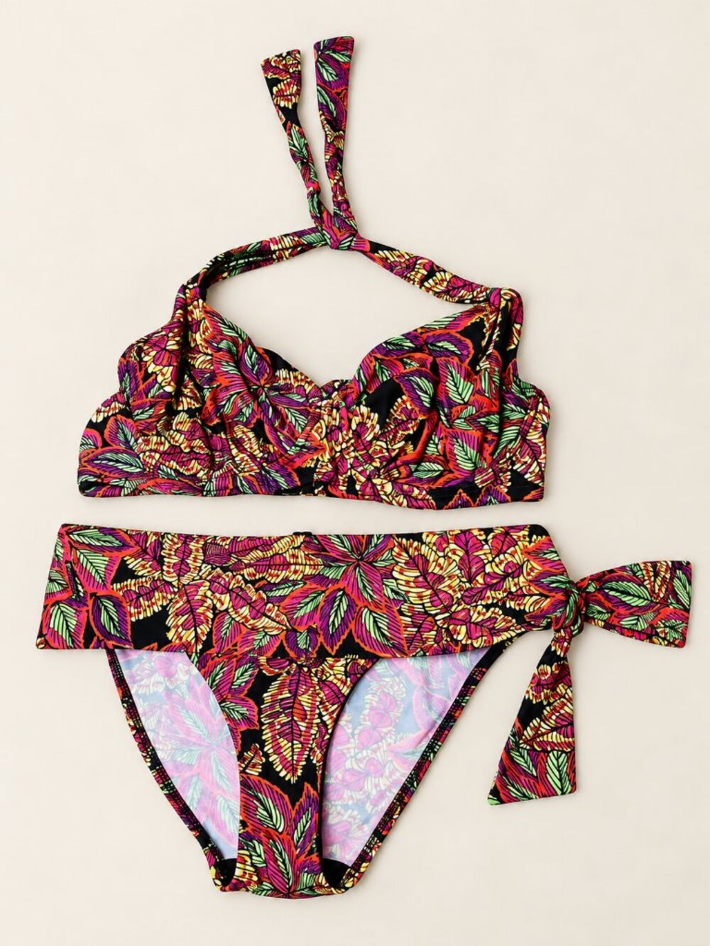 Pour Moi 36DD UK 14 Tropical Floral Underwire Bikini Set Tie Side